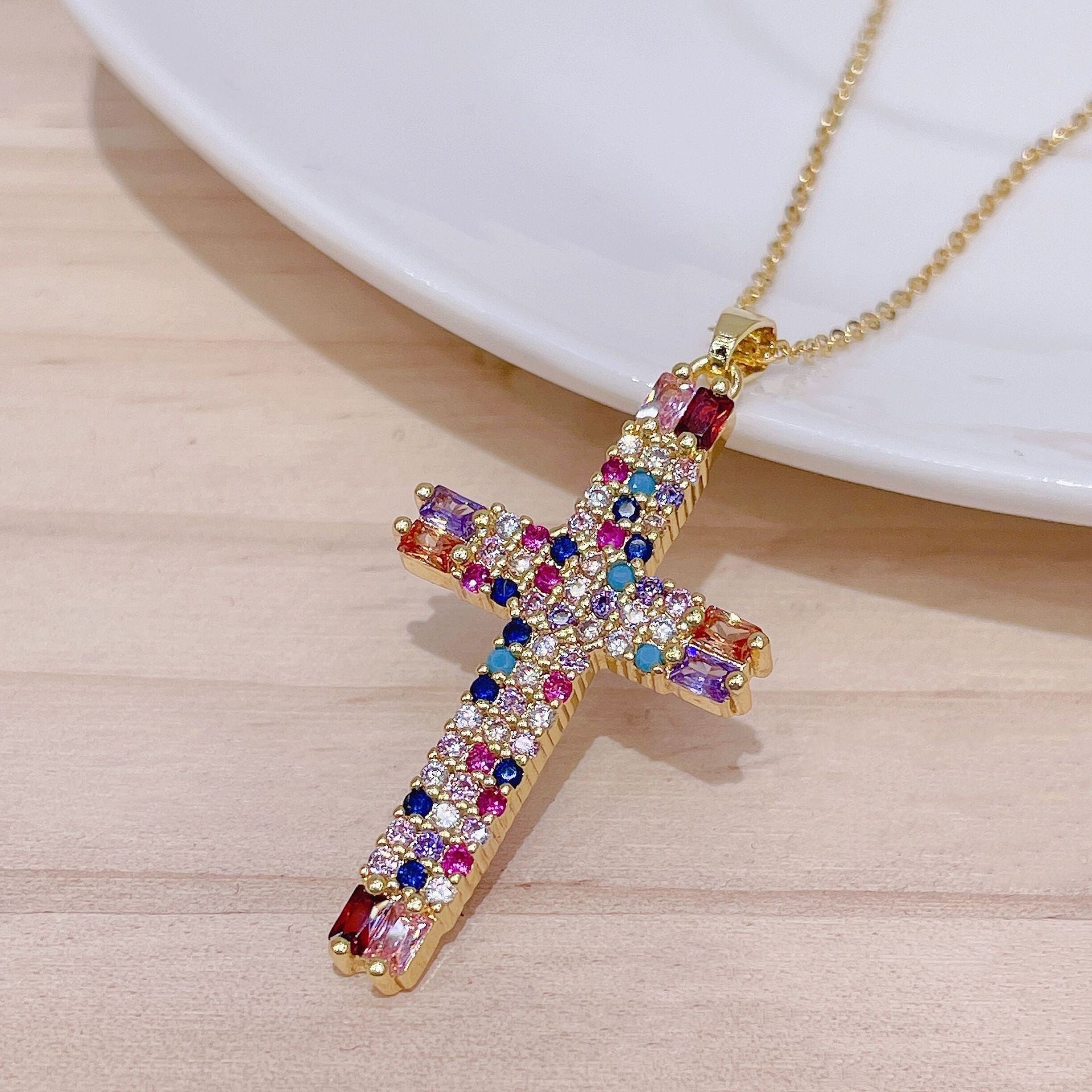Wholesale Zircon Cross Pendant Necklaces Zircon Clavicle Chain ACC-NE-SY009