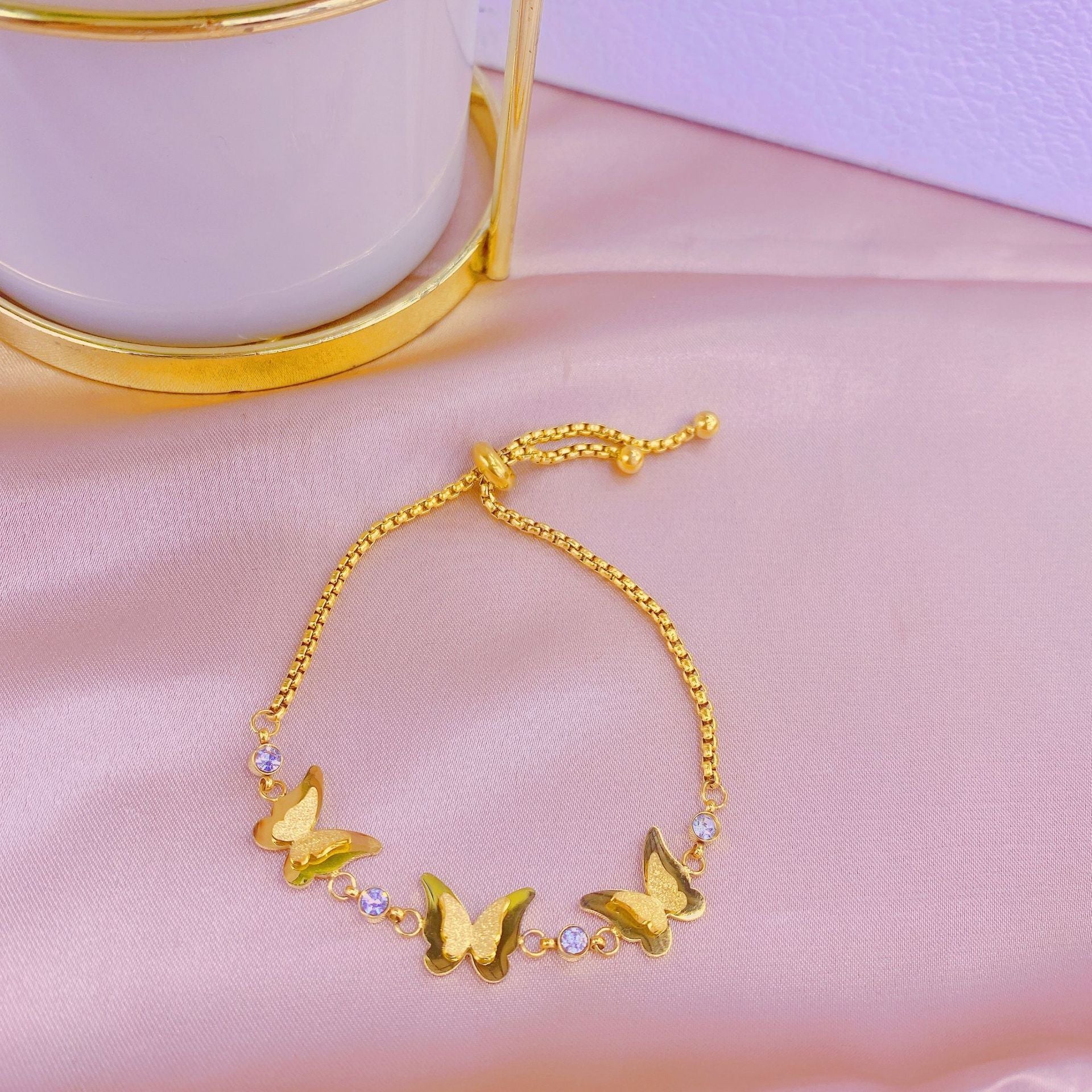 Wholesale Titanium Steel Light luxury  pull double-layer three-dimensional butterfly bracelet