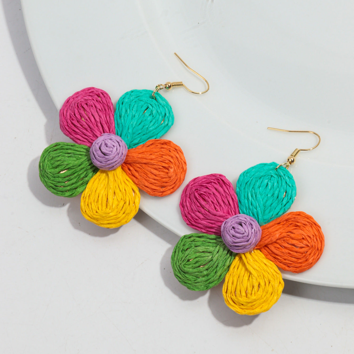 Wholesale Bohemian Handmade Raffia Flower Earrings Summer Seaside Vacation Fashion Accessory