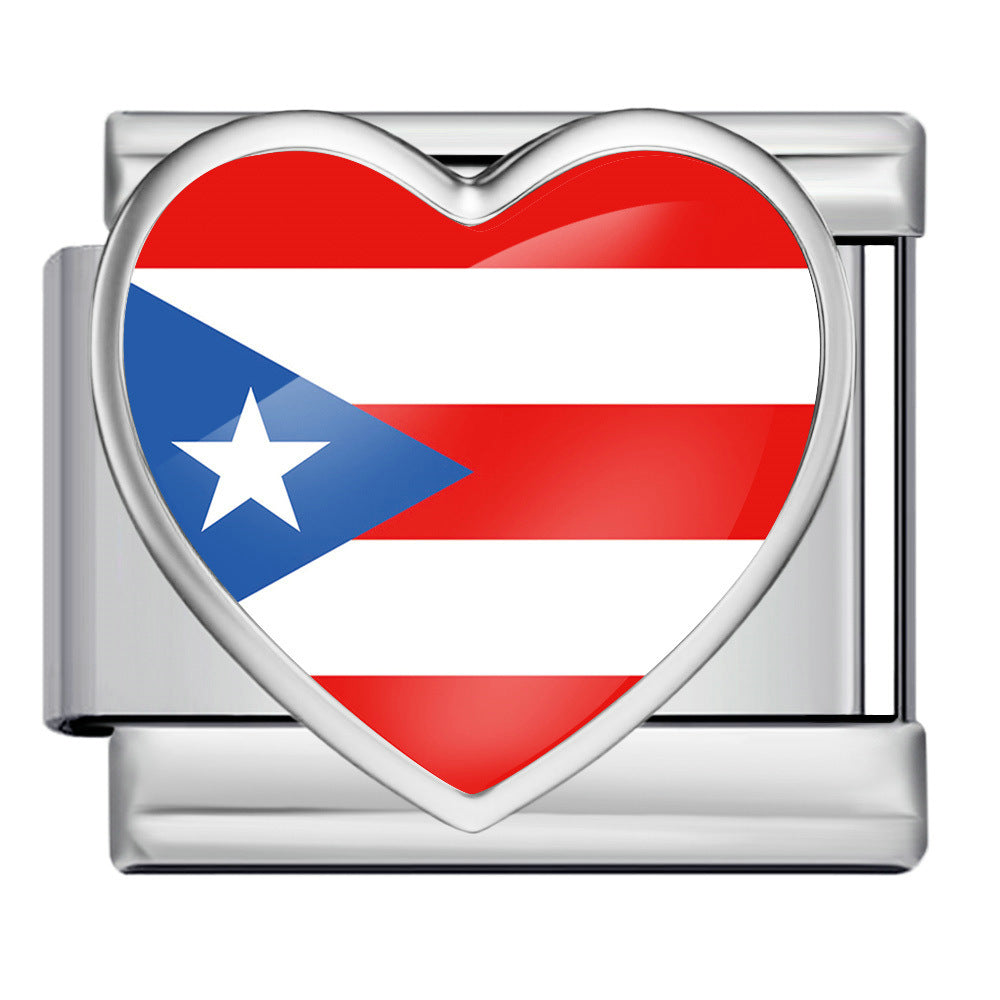 Wholesale Heart-Shaped Flag Pattern Stainless Steel Bracelet Strap Chain Fashion Accessory Gift