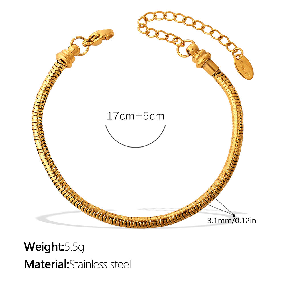 Wholesale Retro Accessible Luxury Stainless Steel 18K Texture Niche High-End Twist Snake Bone Wave Texture Shape Design Bracelet