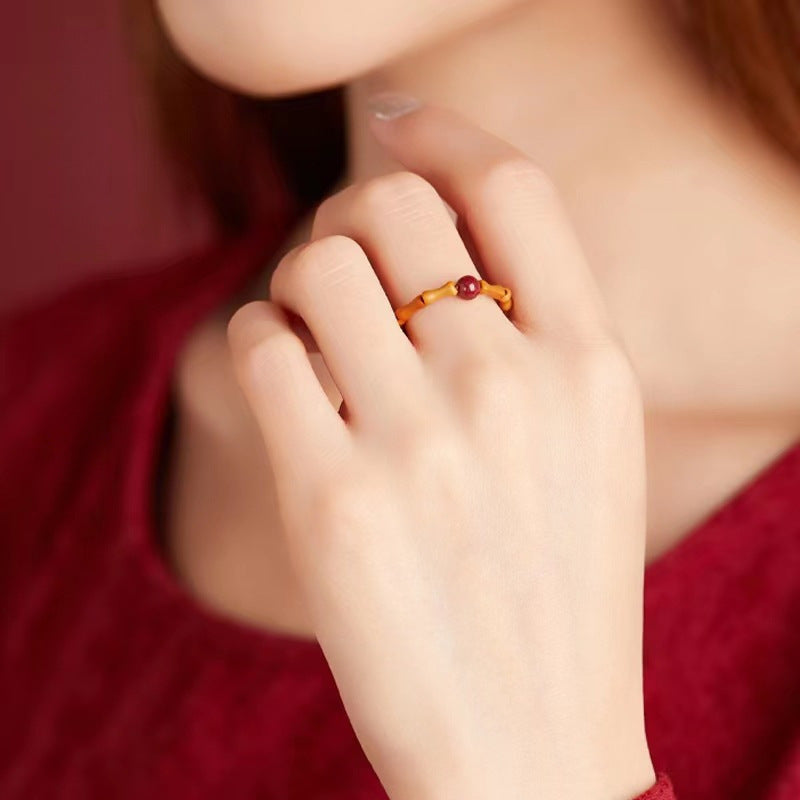 Wholesale New Chinese Style Bamboo Knot Wood Ring for Women - Niche Design Jewelry Accessory Gift
