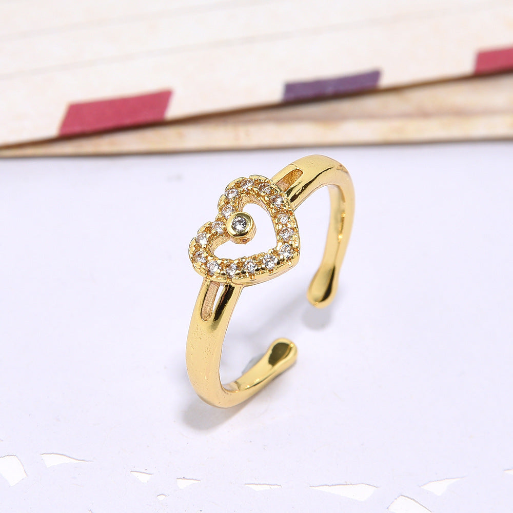 Wholesale Copper inlaid zircon heart cat fishbone women' s ring