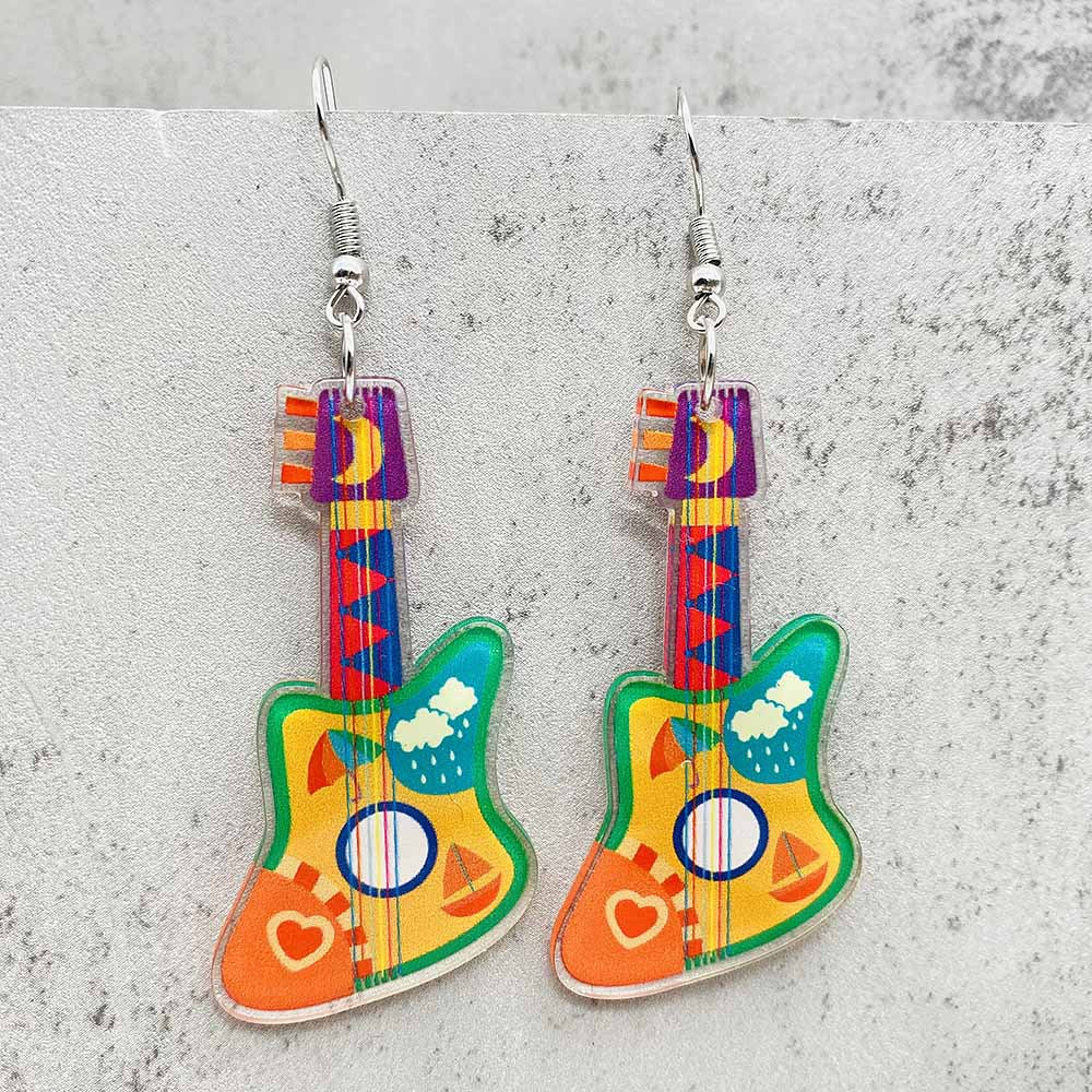 Wholesale Colorful Guitar Pipa Musical Instrument Acrylic Earrings ACC-ES-CY017