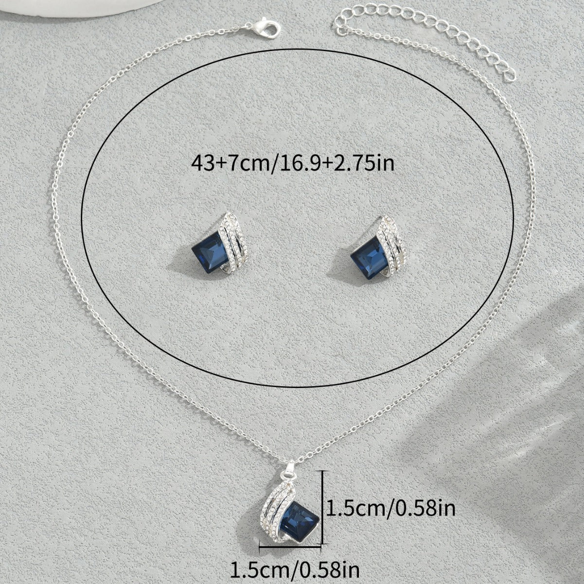 Wholesale  Geometric Embedded Crystal  Necklace Set Versatile Full Diamond Series Earring Jewelry