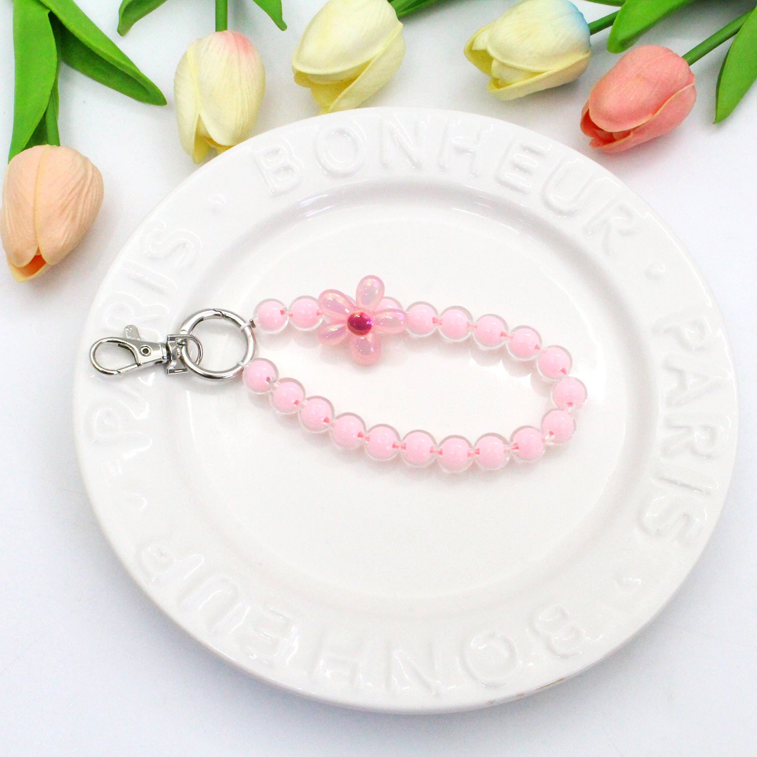 Wholesale Creative Candy Color Flower Beads Lanyard Keychains ACC-KC-Jiuxing005