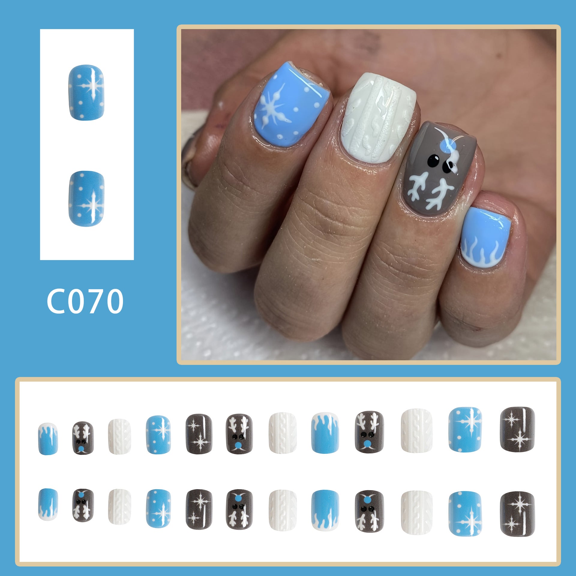 Wholesale 24 Pieces/box Christmas Snowflake Elk Press-on Nails Kits Nail Stickers ACC-NS-GuaiXL085