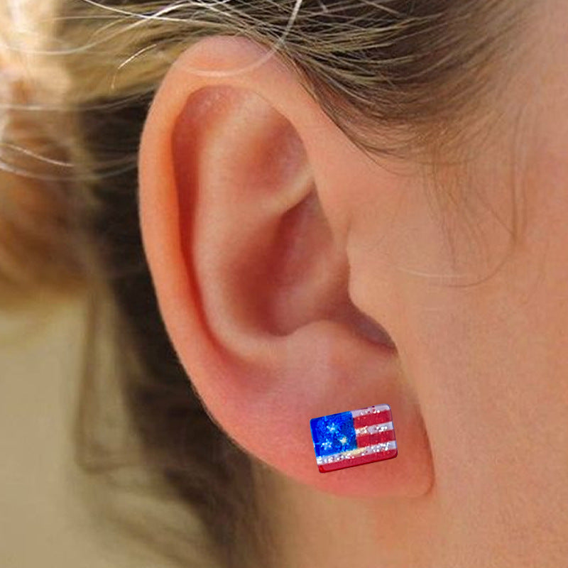 Wholesale  Independence Day National Flag Love Stars Letter Shining Oil Simple Ear Studs Earrings