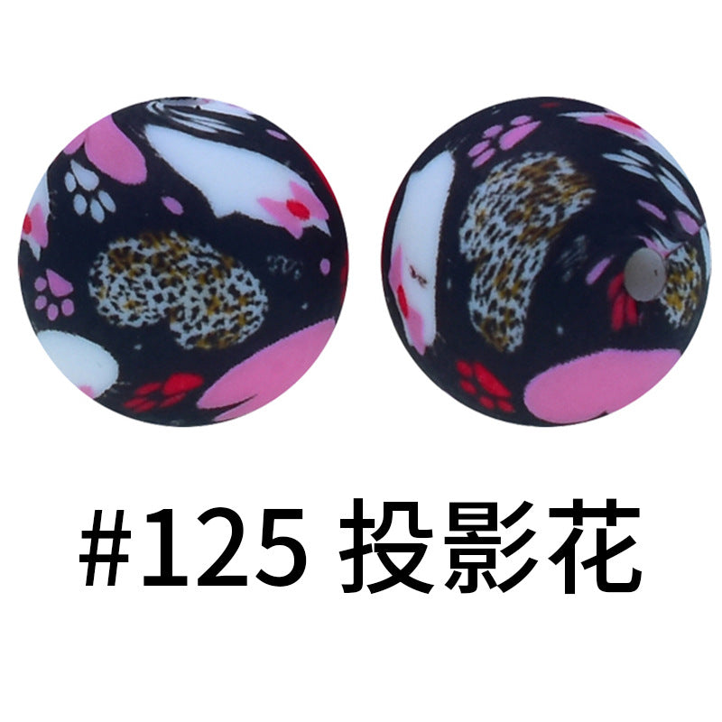 Wholesale 50pcs 15mm Western Style Leopard Skull Color Aztec Printed Silicone Balls Beads ACC-BDS-HeSheng006