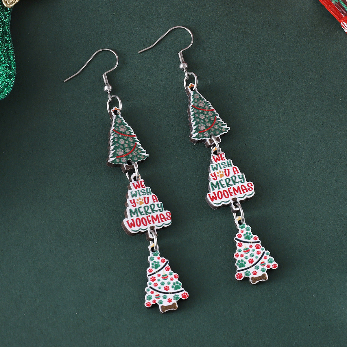 Wholesale Christmas Color Dog Claw Christmas Tree Plaid Snowflake Triple  Earrings