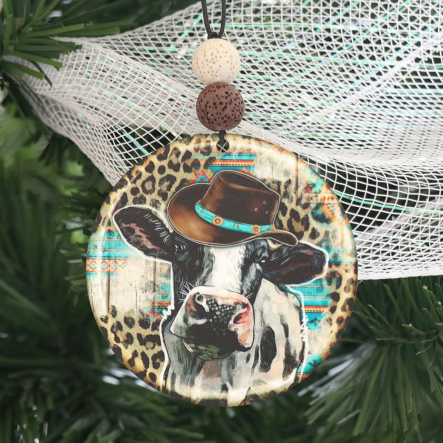Wholesale Western Style Cow Leopard Print Car Wooden Pendant Car Accessories Cow Print ACC-CA-XiaoYan001