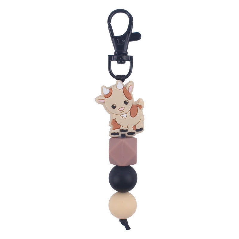 Wholesale Silicone Cartoon Cow Handmade Beaded Keychain ACC-KC-GuangTian003