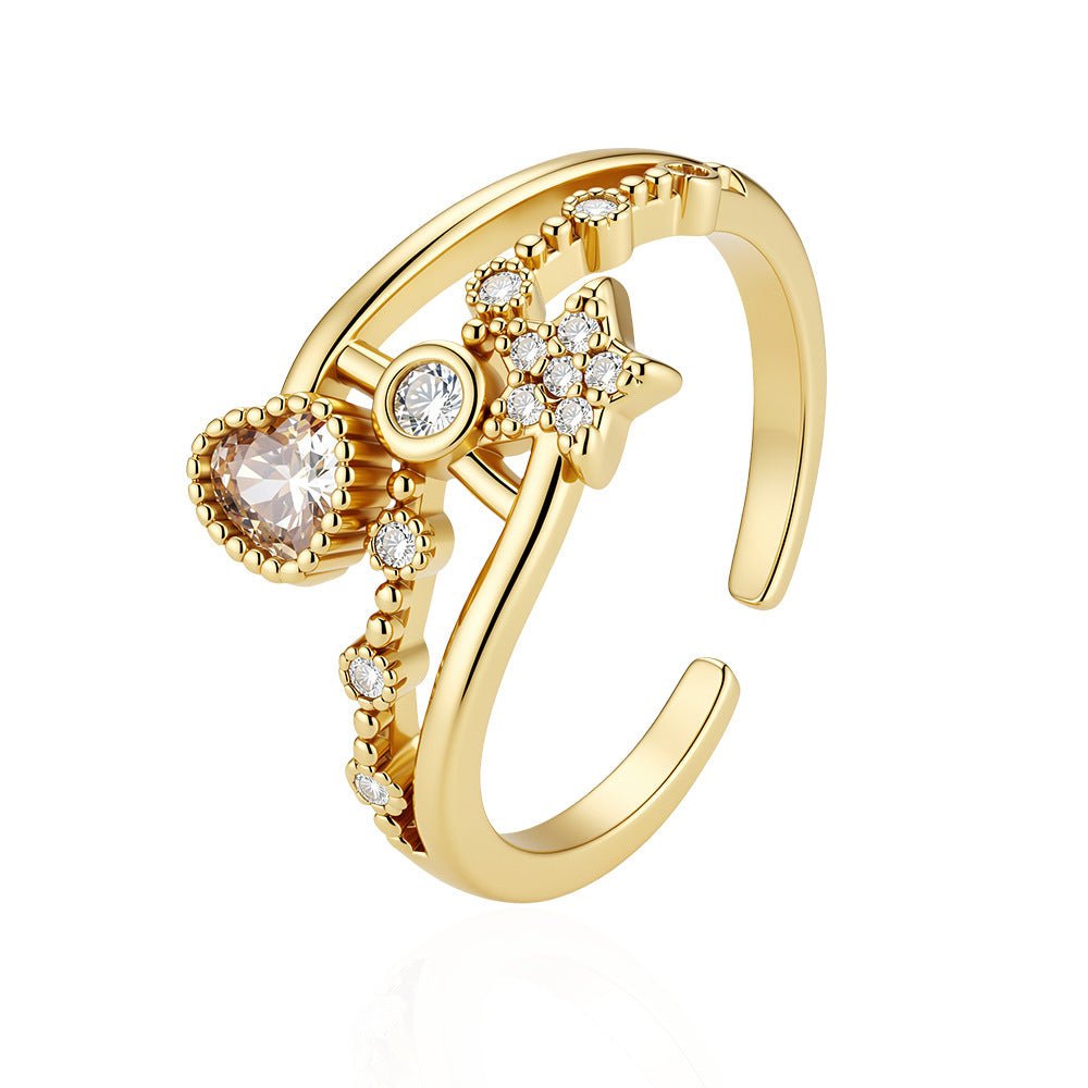 Wholesale Heart And Star Design Micro Set Zircon Women S Open Ring Boutique Resale Jewelry Accessory