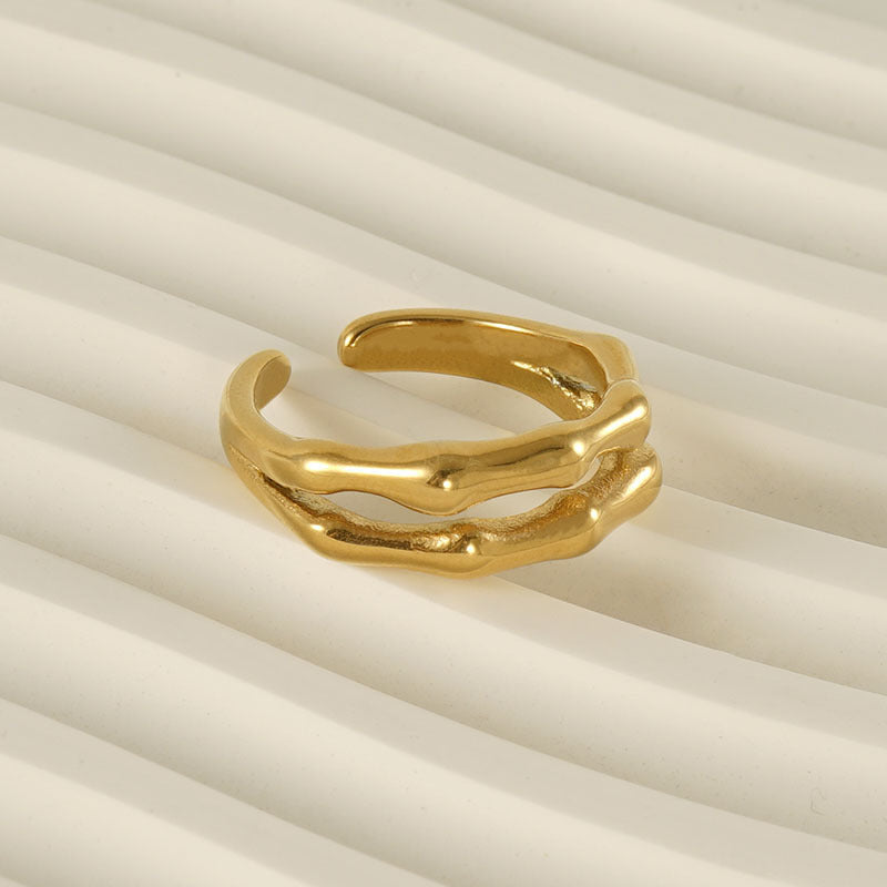 Wholesale Double Bamboo 18K Gold Stainless Steel Adjustable Rings ACC-RS-ZhongXin008