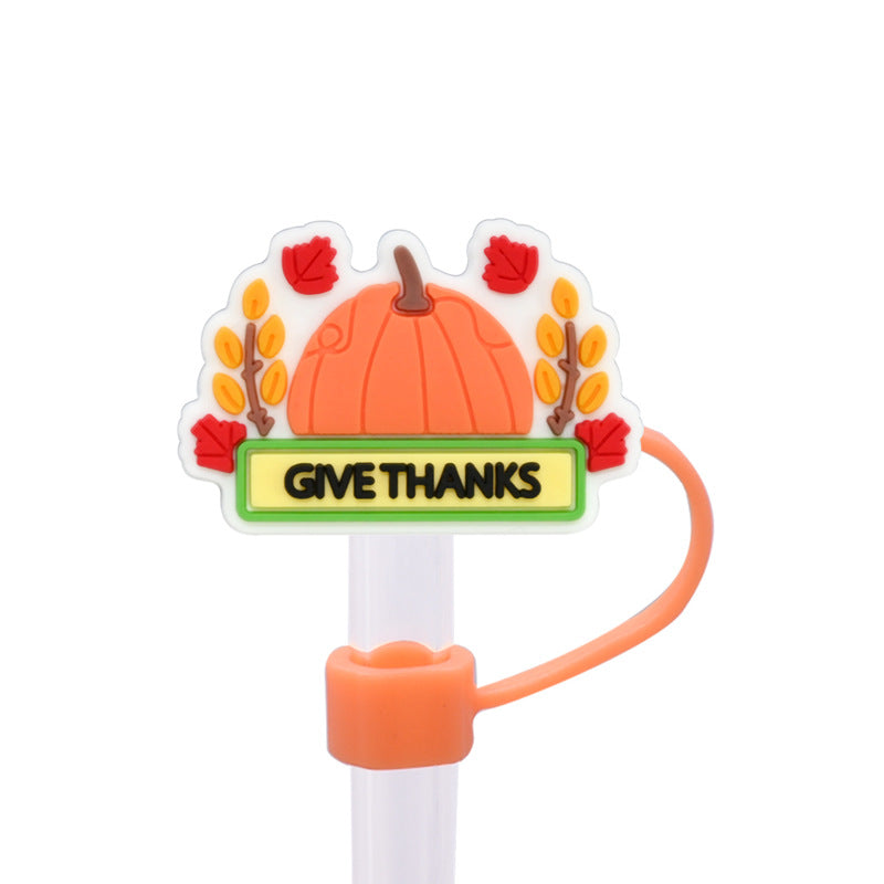 Wholesale Random 100pcs Thanksgiving Series PVC Soft Straw Tube Cap