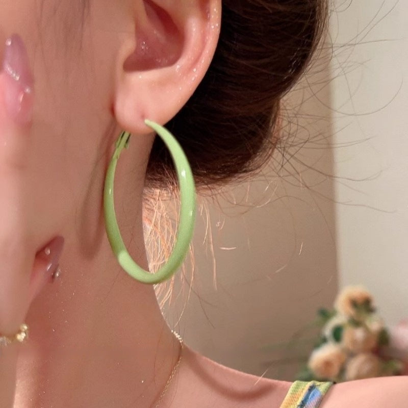 Wholesale Mint Milk Green Glaze Large Circle Earrings