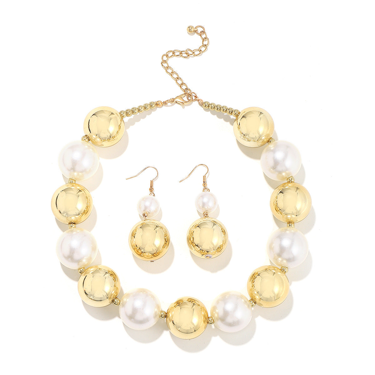 Wholesale Mixed Color Pearl  Necklace  Retro Light Luxury Elegant Earrings suit