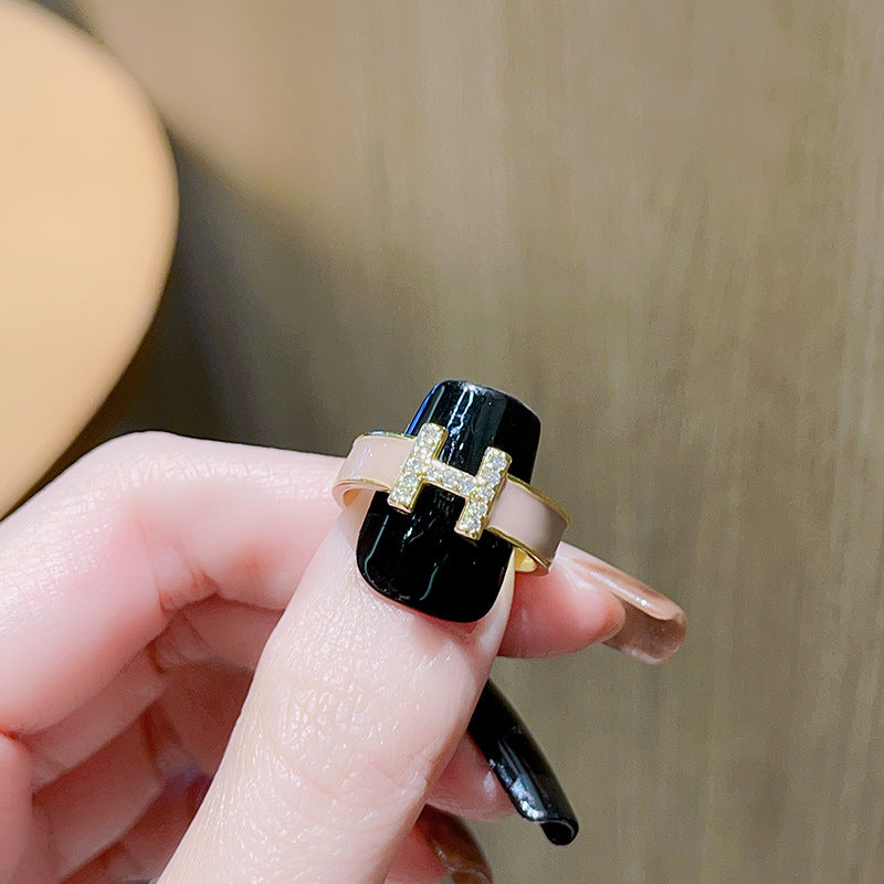 Wholesale Enamel Oil Drip Zircon Letter Open Ring Adjustable Rings ACC-RS-JiuHao016