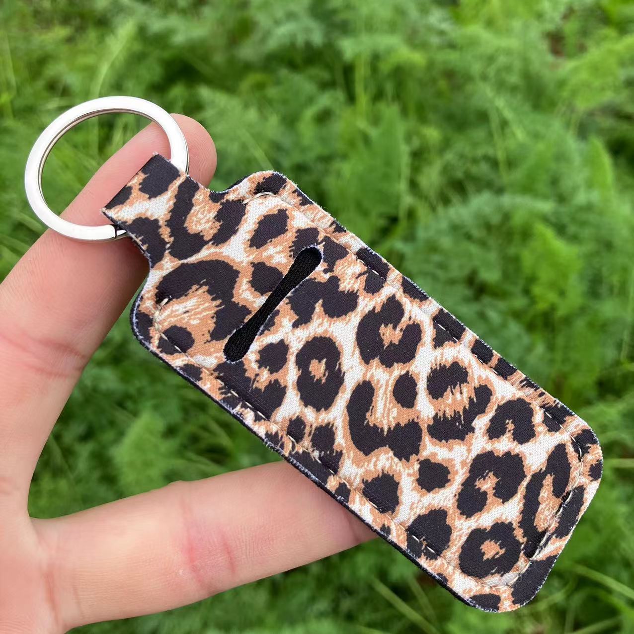 Wholesale Western Style Sunflower Leopard Print Lipstick Set Keychain Chapstick Holder ACC-KC-QiuXue005