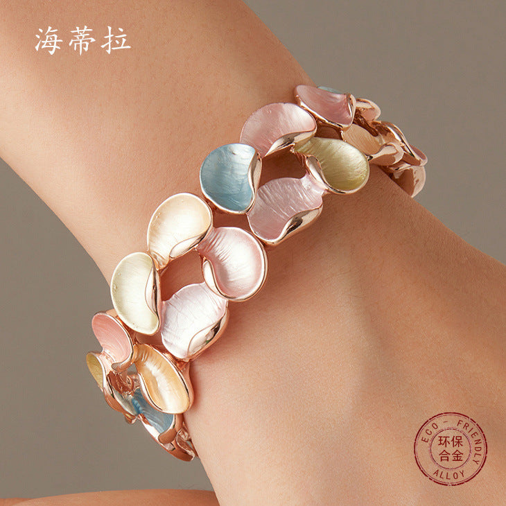 Wholesale  two rows colorful petal alloy elastic bracelet