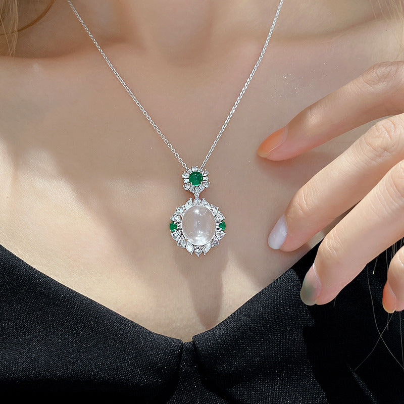 Wholesale Natural Ice Transparent Green Chalcedony Gray Agate White Jade Full Diamond Open Rings ACC-RS-KaLuoqi001