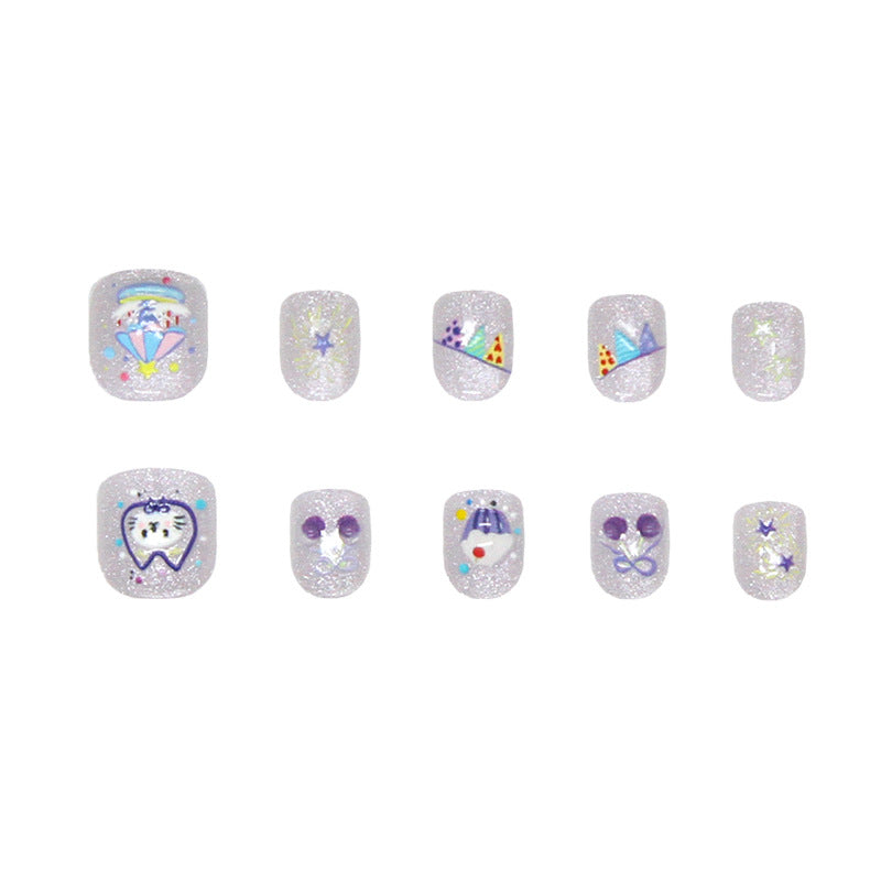 Wholesale 10 Pieces/box Cartoon Cat Cherry Nails Kits Children's Nail Stickers
