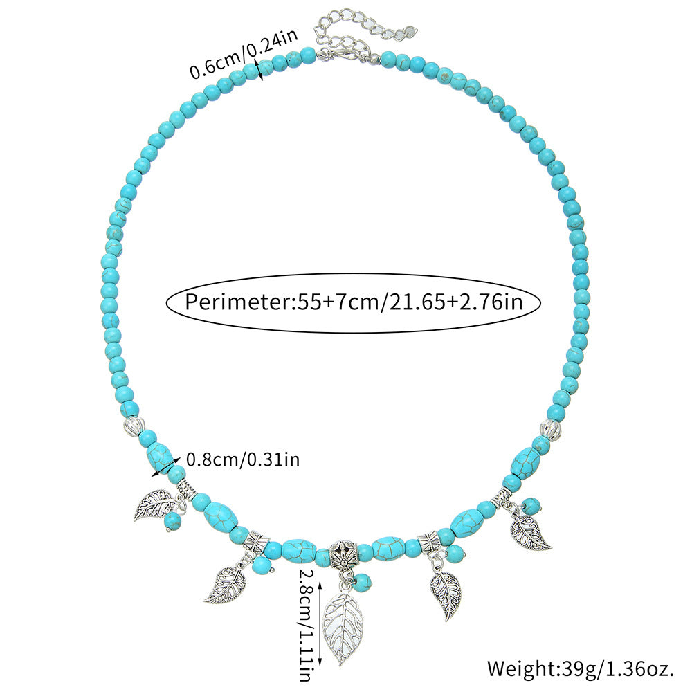 Wholesale Handmade Bohemian Turquoise Necklace with Butterfly Pearl Heart Pendant,  Fashion Jewelry Accessory