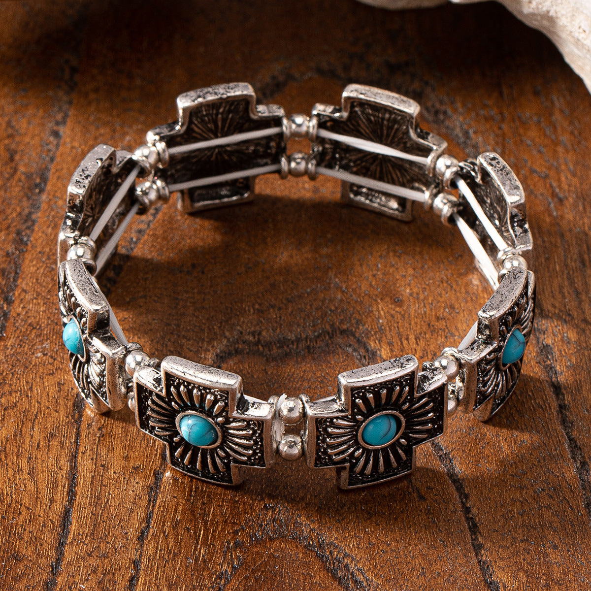 Wholesale 5pcs Western Cowboy Turquoise Decorated Stretch Bracelet