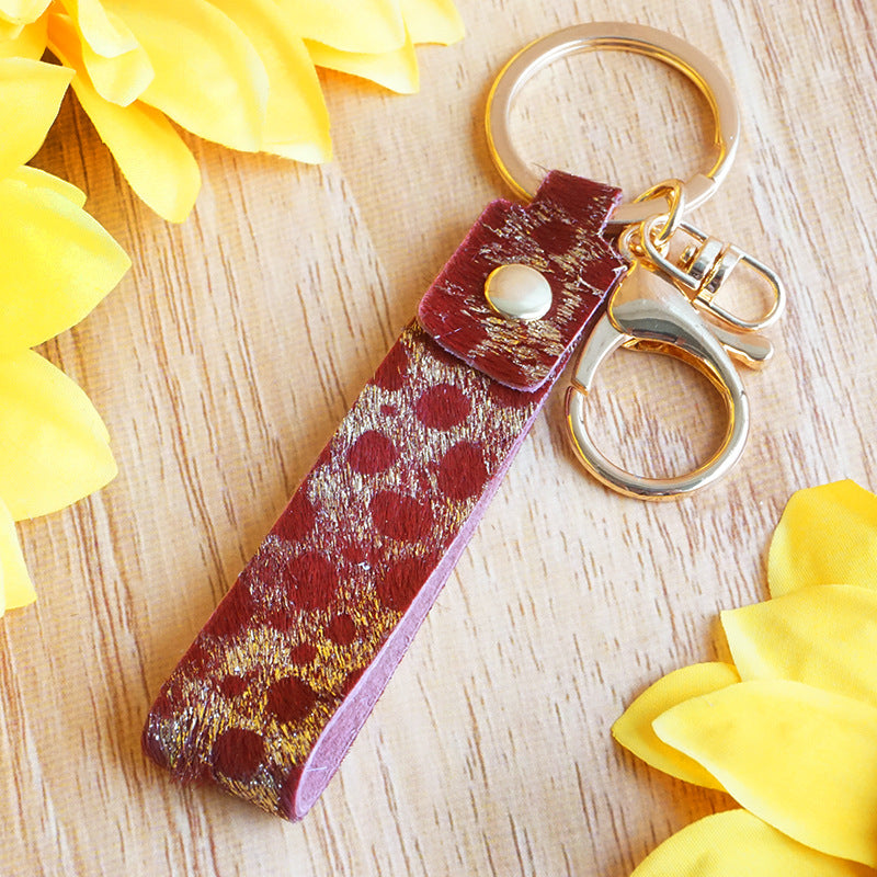 Wholesale of 2pcs/pack Western Style Gold Dot Printed Brushed Leather Horse Hair Keychain ACC-KC-HY019