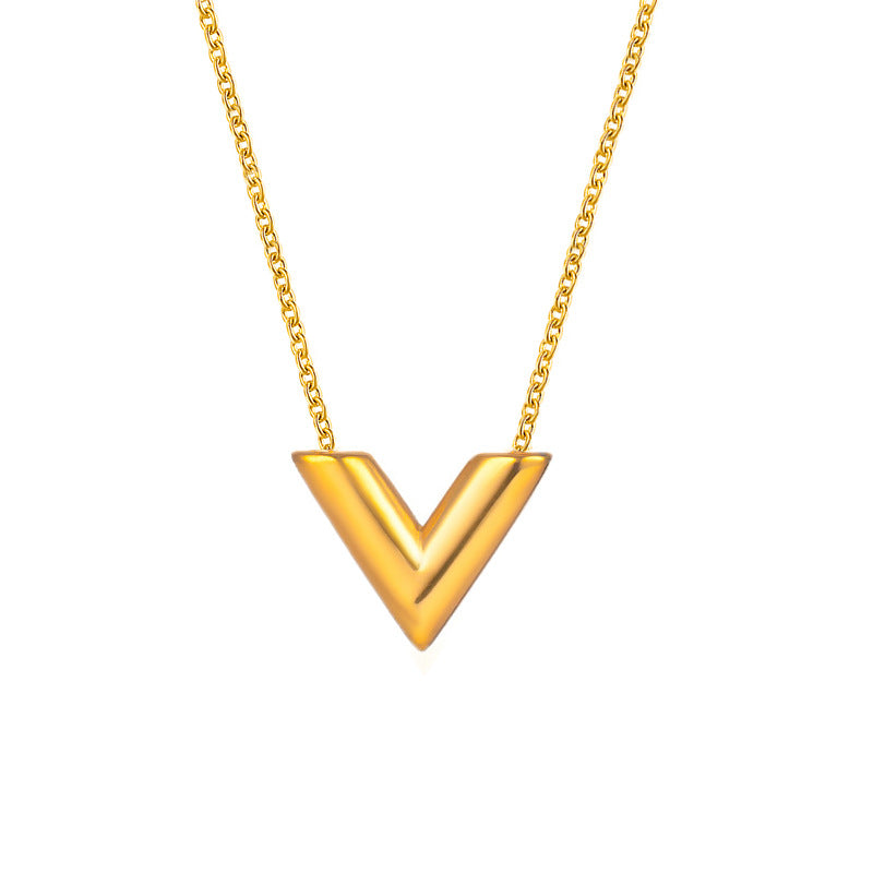 Wholesale  Luxury Design V-shaped Collarbone  18K Gold Titanium Steel Earrings Necklace