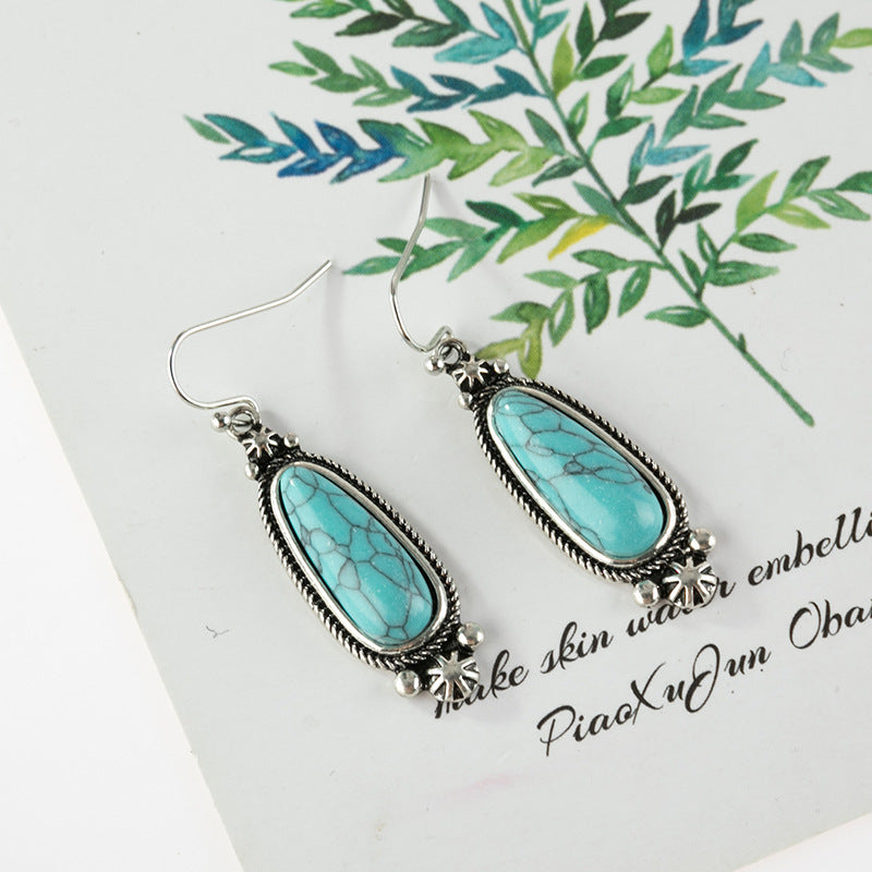 Wholesale Alloy Creative Lace Drop Turquoise Earrings - Retro Fashion Jewelry Accessory
