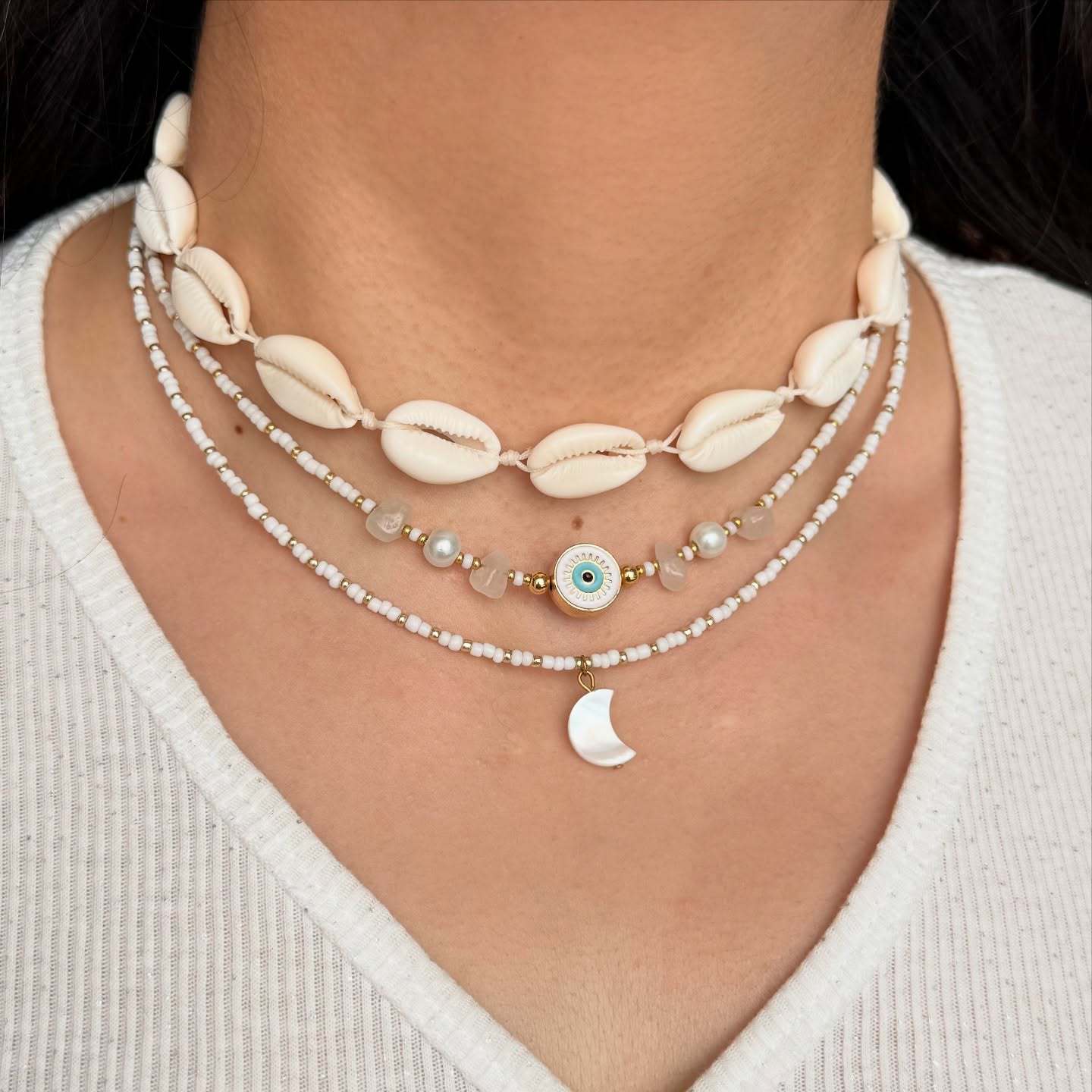 Wholesale Shell necklace light luxury rice bead jewelry necklace set