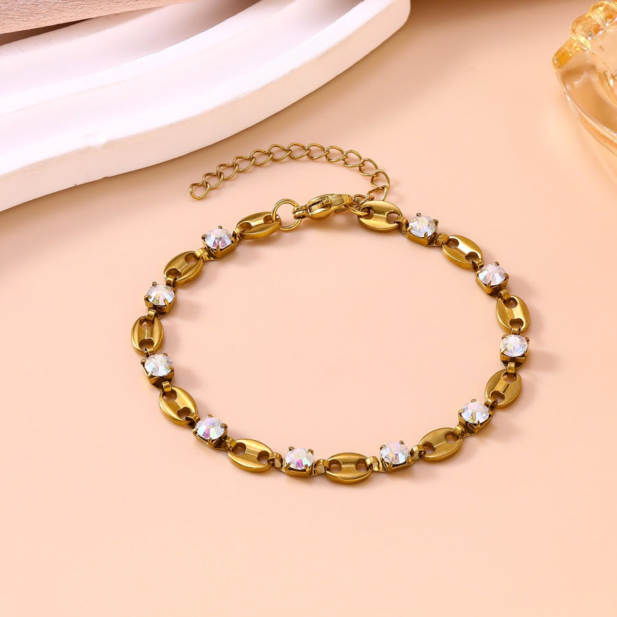 Wholesale Light Luxury Rhinestone Bracelet Stainless Steel Jewelry Accessory for Women