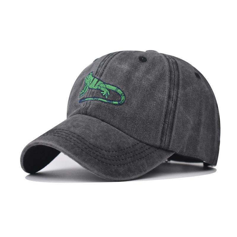 Wholesale Casual Washed Distressed Lizard Embroidered Baseball Cap Breathable Adjustable Summer Unisex