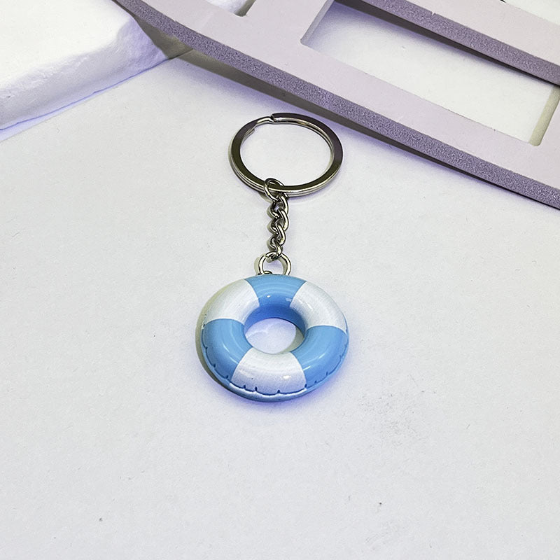 Wholesale Trendy Donut Swim Ring Resin Keychain Pendant Blue White Vacation Style Bag Charm Car Key Accessory