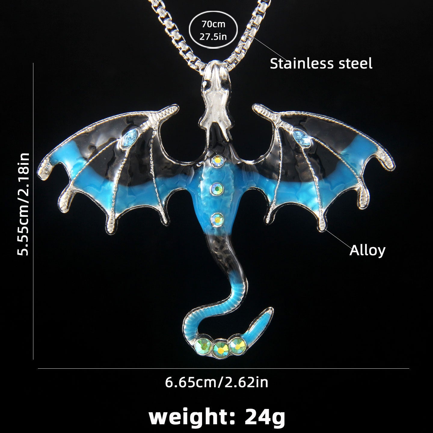 Wholesale Diamond Flying Dragon Stainless Steel Necklace