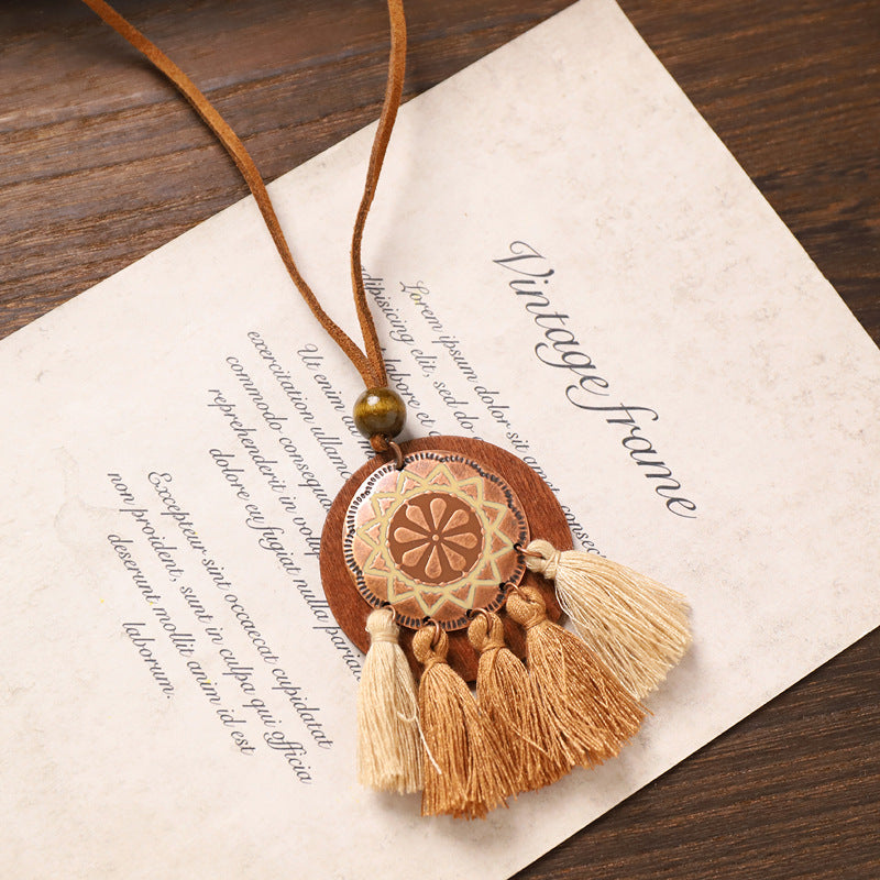 Wholesale Bohemian Vintage Long Tassel Necklace,  Handwoven Mixed Material Pendant,  Chic Jewelry Accessory for Women