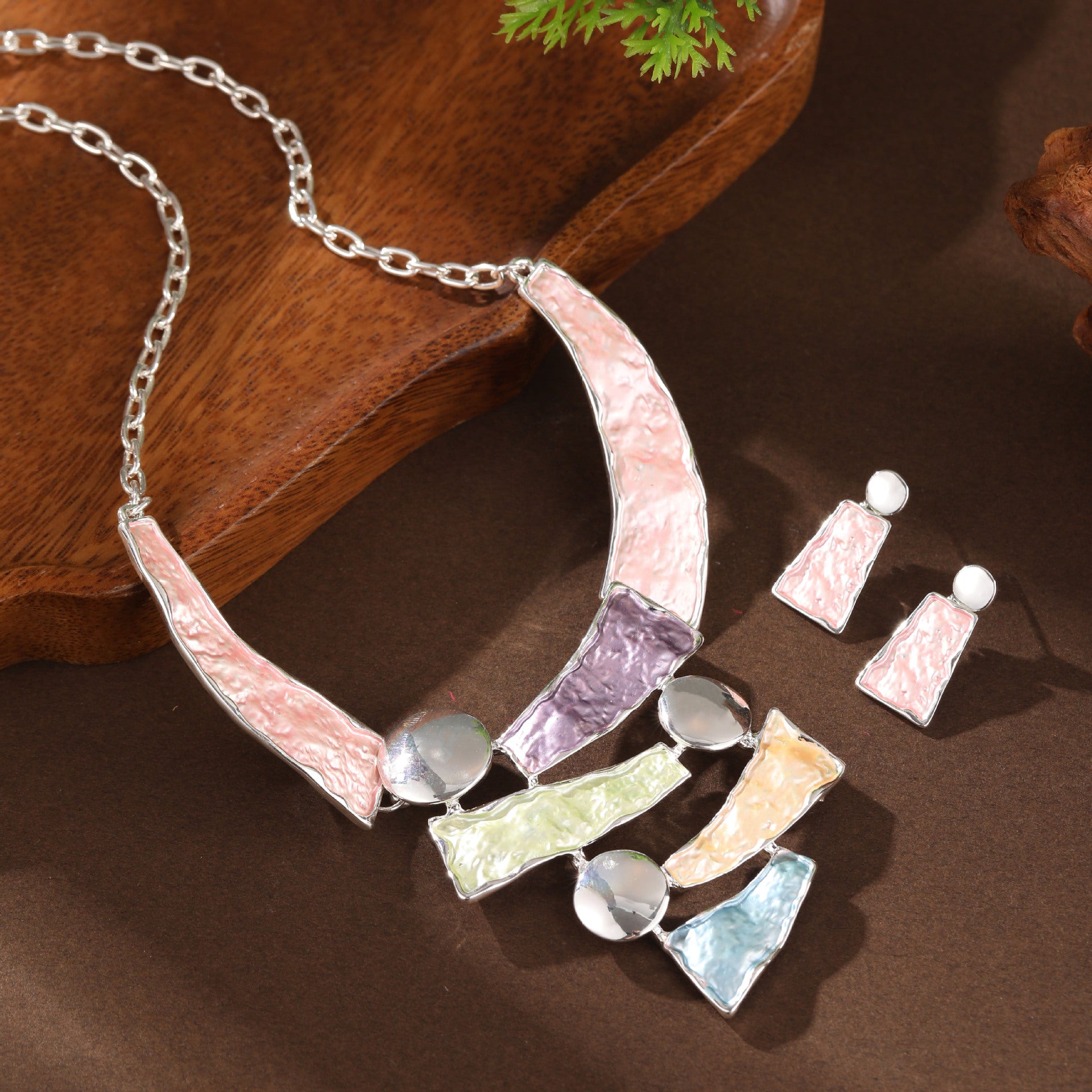 Wholesale color painting oil hollow geometric lines earrings necklace suit