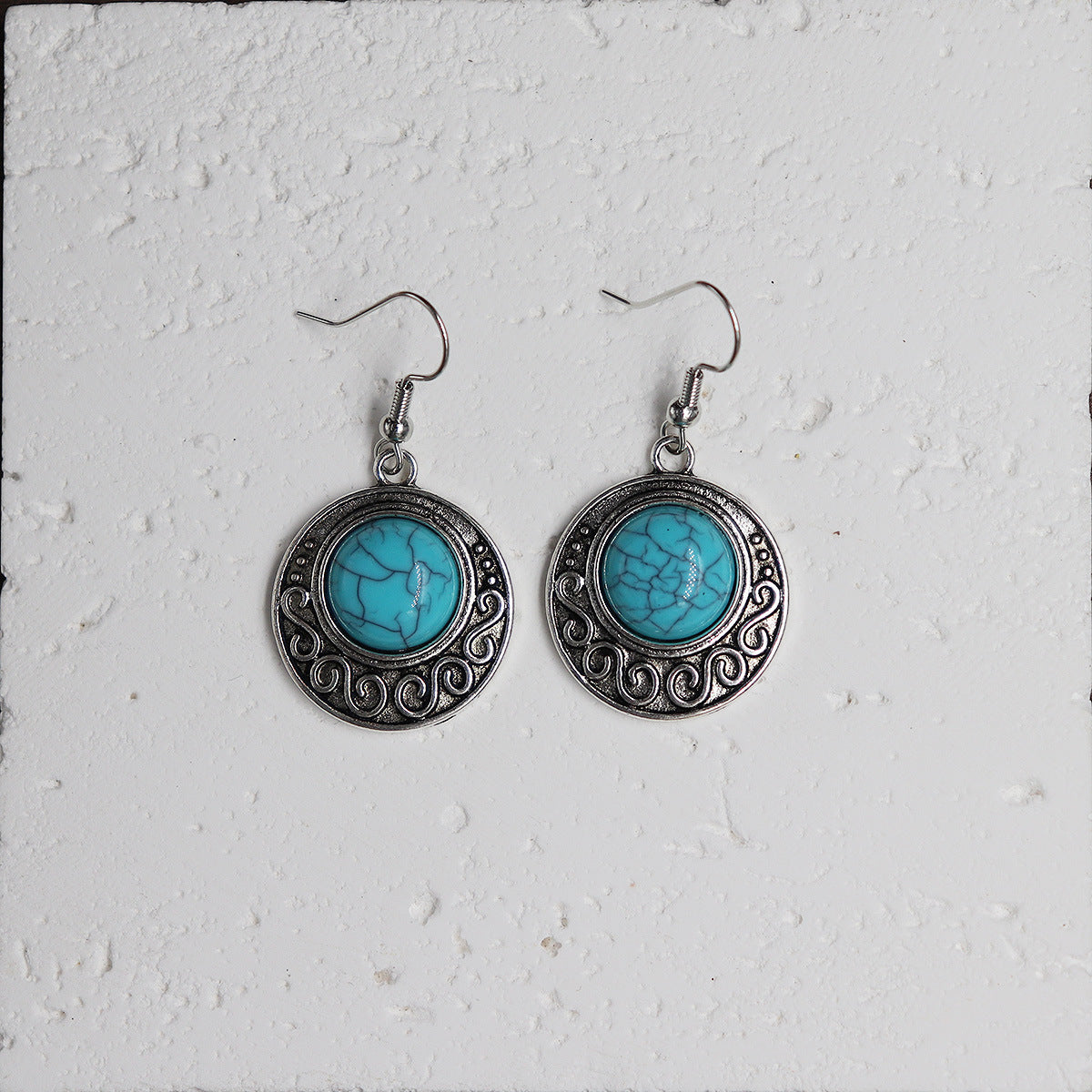 Wholesale Ethnic Style Alloy Drop Earrings with Imitation Turquoise – Trendy Beach Jewelry Accessory