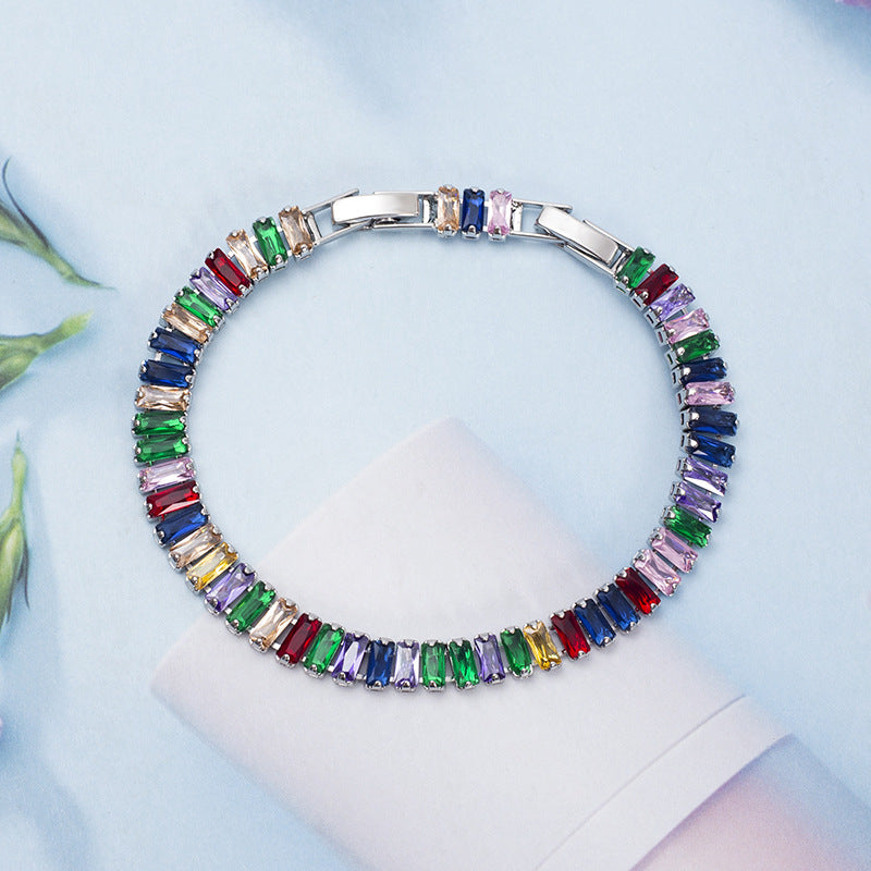 Wholesale Colorful Zircon Full Diamond Claw Chain Colorful Rice Beads Bracelet ACC-BT-Jiay003