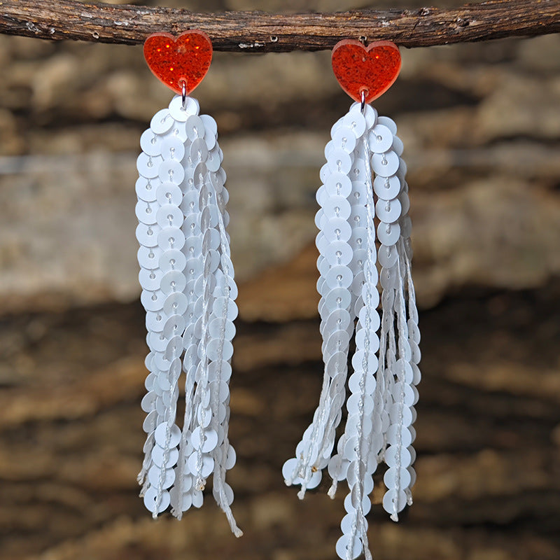 Wholesale  Independence Day American Flag Color Tassel Sequin Earrings