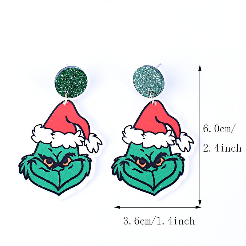 Wholesale Christmas Green Furry Monster  Heart-Shaped Earrings