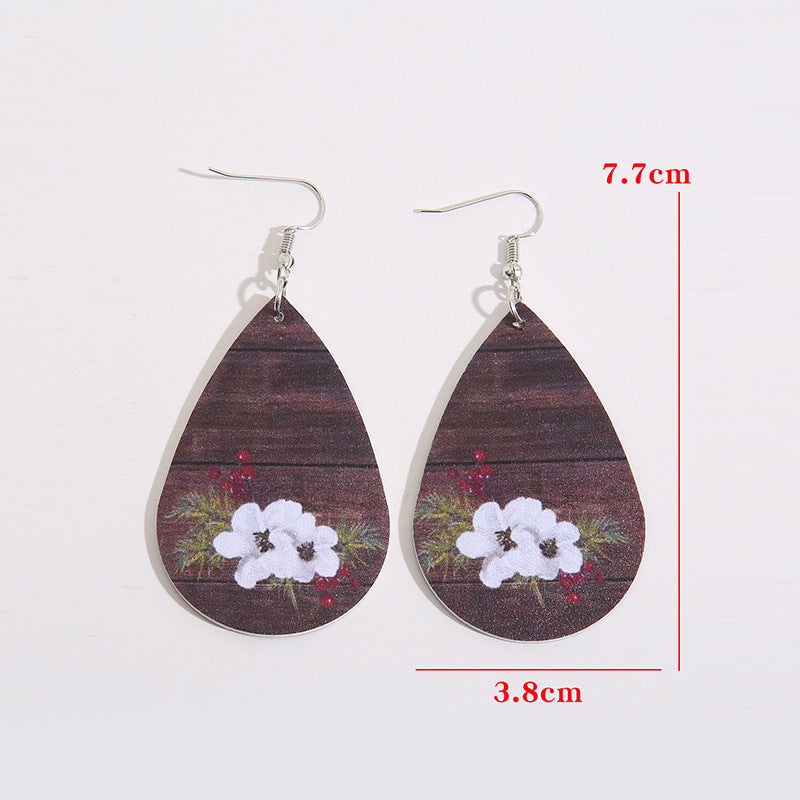 Wholesale Retro Large Water Drop Wooden Leather Earrings
