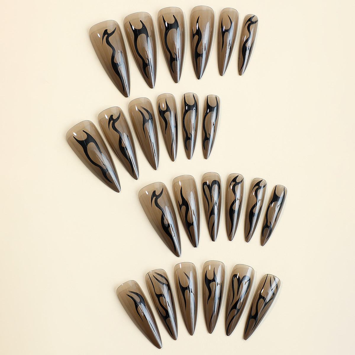 Wholesale Nail Stickers Dark Color White Long Pointed High Quality Wearable Nail Patch Manicure Patch Irregular Flame Stripe Nails ACC-NS-HaoYi018