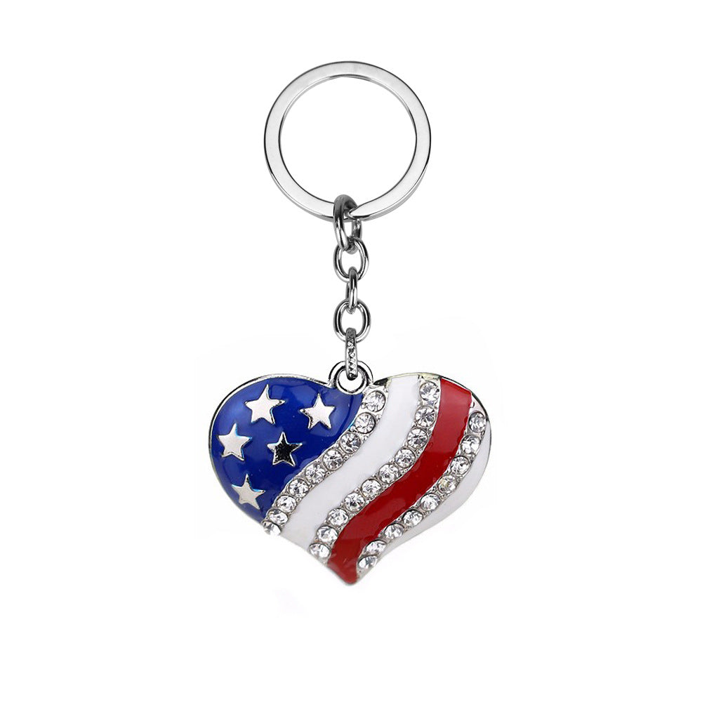 Wholesale American Independence Day Love Five-pointed Star Diamond Alloy Keychain ACC-KC-MingXin001