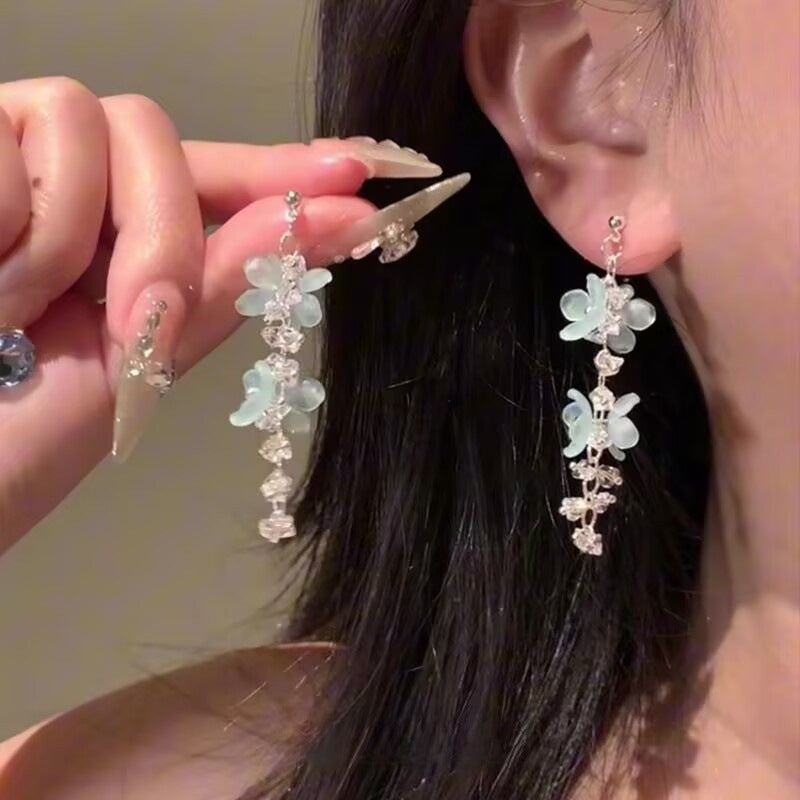 Wholesale  blue flower tassel earrings