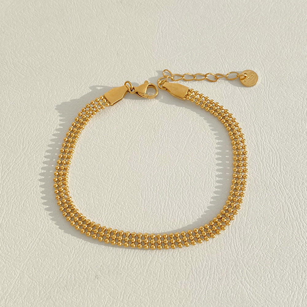 Wholesale stainless steel stacked PVD plated small gold beads bracelet