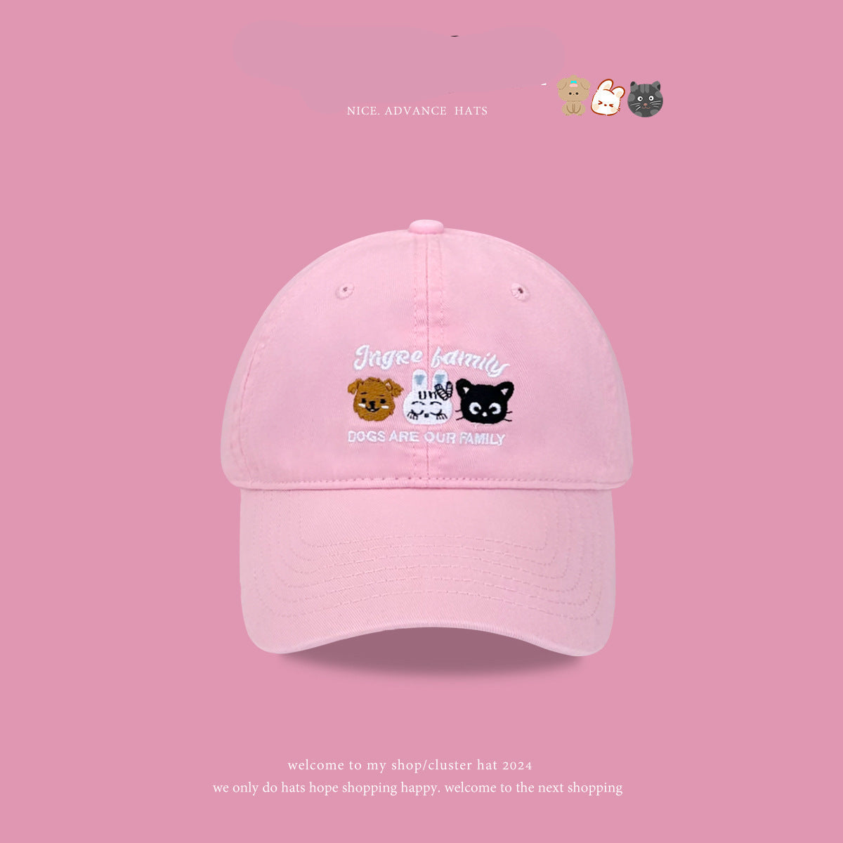 Wholesale cute cartoon animal embroidery cartoon cotton baseball cap