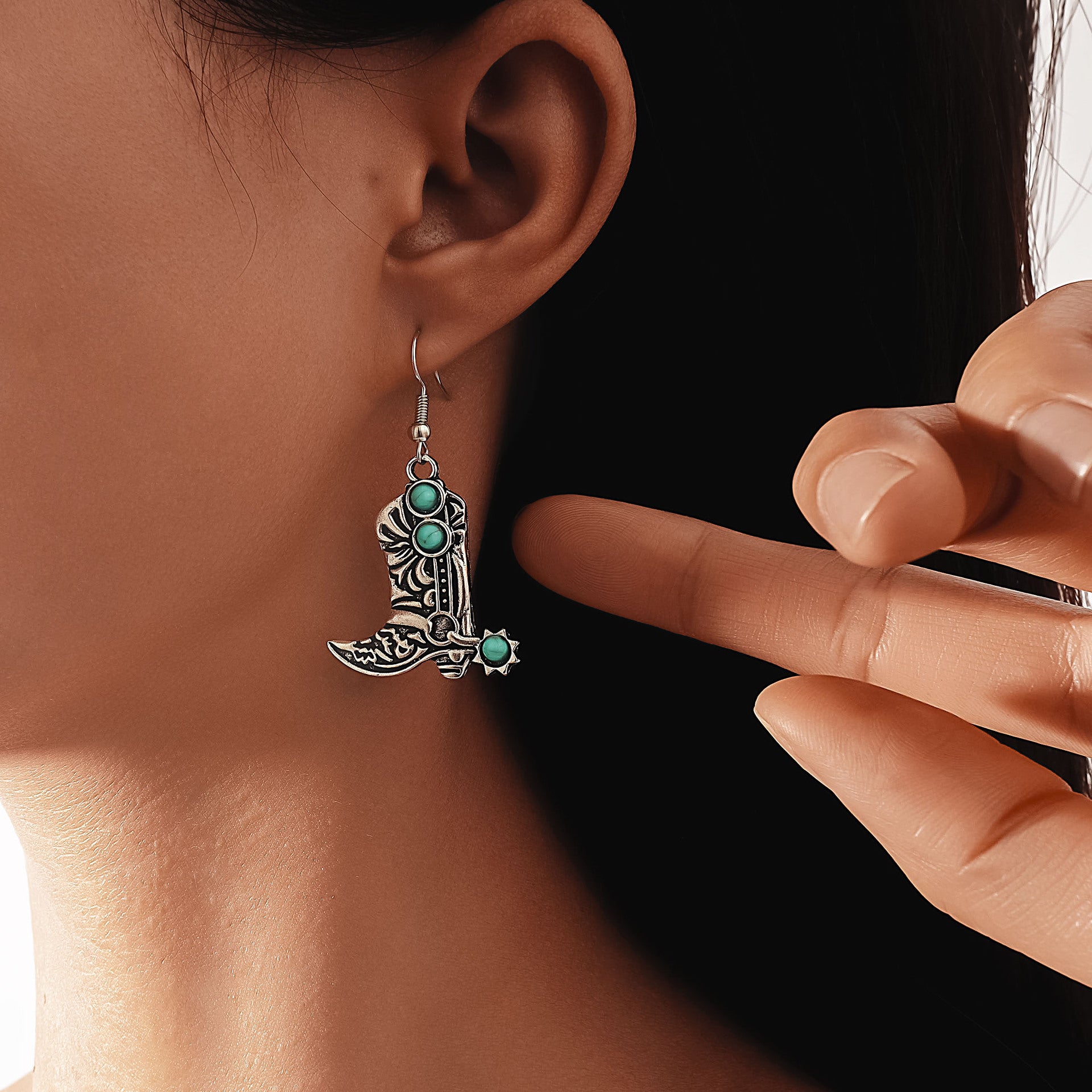 Wholesale Retro Turquoise Cowboy Boot Earrings - Trendy Western Fashion Accessory for Everyday Wear or Gift