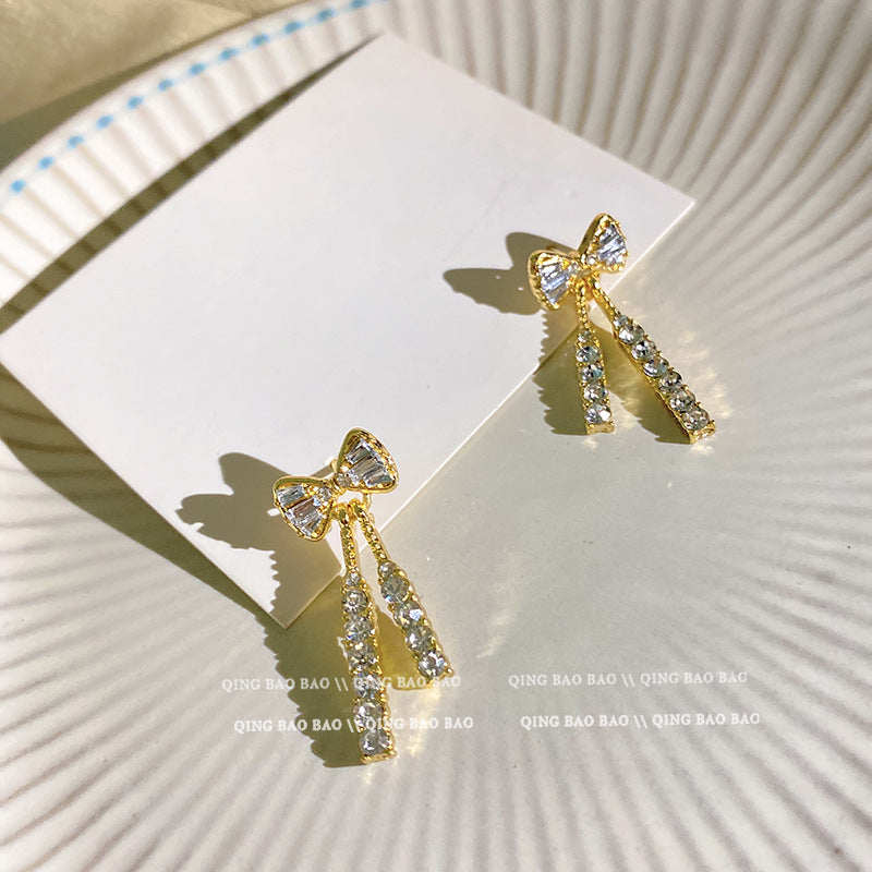 Wholesale Shiny Pearl Bow Tassel Butterfly Copper S925 Silver Needle Earrings Pearl Earrings Bow Earrings ACC-ES-LvSha003